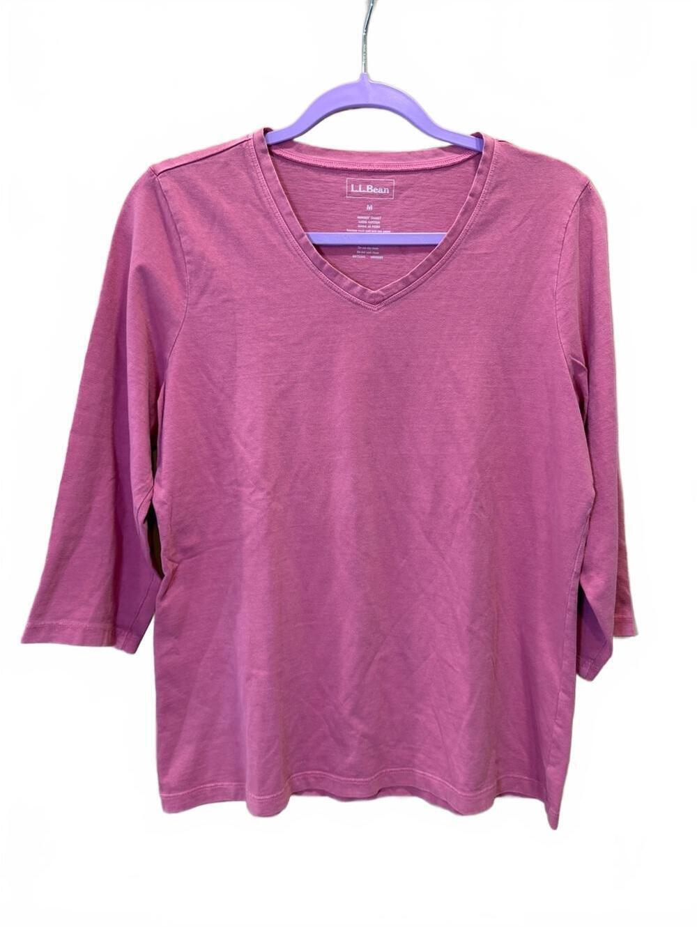 L.L.Bean Women’s Medium Dusty Rose Pink V-Neck 3/4 Sleeve Cotton T-Shirt